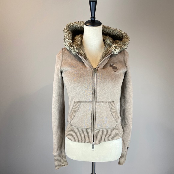 Vintage Abercrombie & Fitch Women's Sherpa Lined Zip Hoodie Size M Moose - Picture 3 of 16